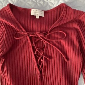 Kendall and Kylie Burgundy Lace Up Midi Dress